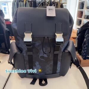 NWT COACH MEN'S Clark Backpack In Signature Camo Print Silver/Blue Multi cdc20